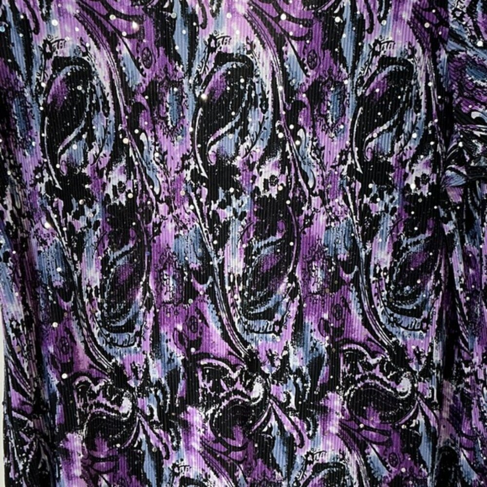 Essentials Sequin Top Beaded Flutter Sleeve Pullover Blouse Purple Teal Plus 3X - Picture 11 of 15